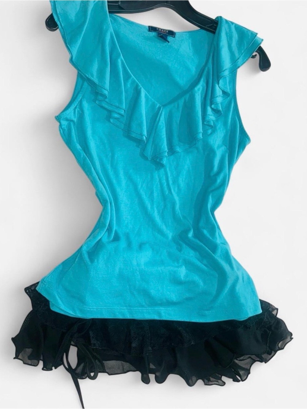 Chaps Turquoise Ruffle V-Neck Tank